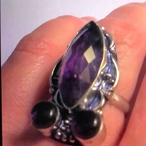 Amethyst Stamped 925 Sterling Silver Ring
